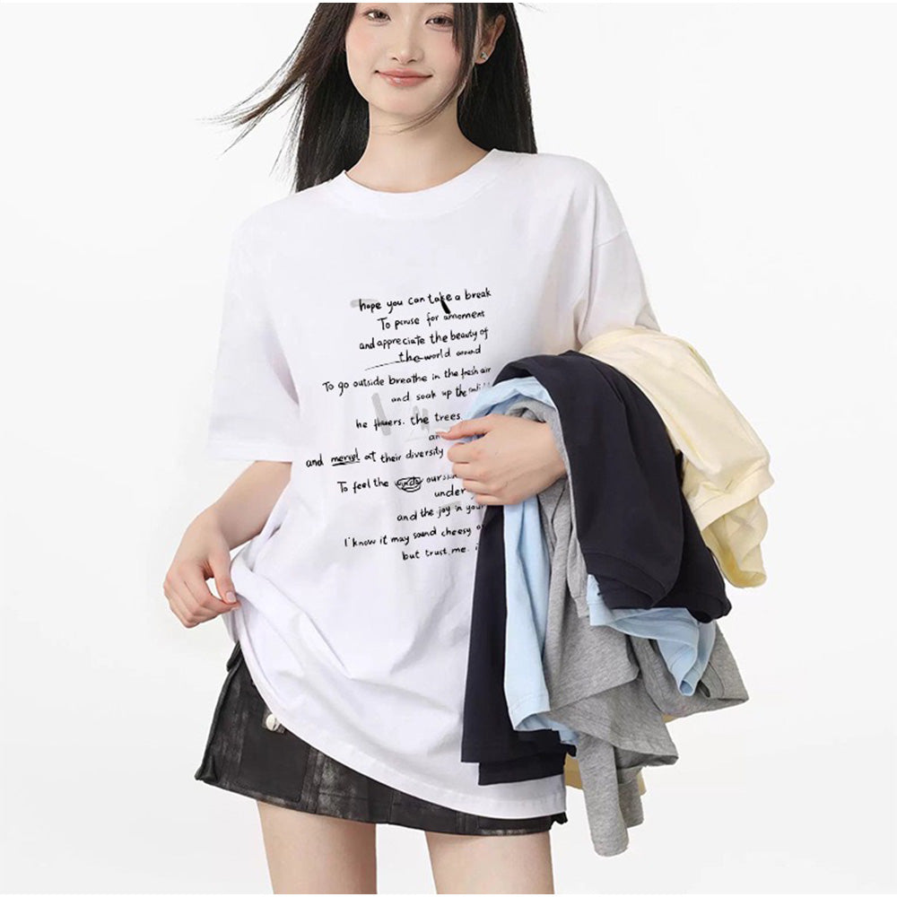 アンドカワイイ And Kawaii オーバーサイズ半袖Tシャツ 英字プリント 韓国風 （ホワイト） ホワイト