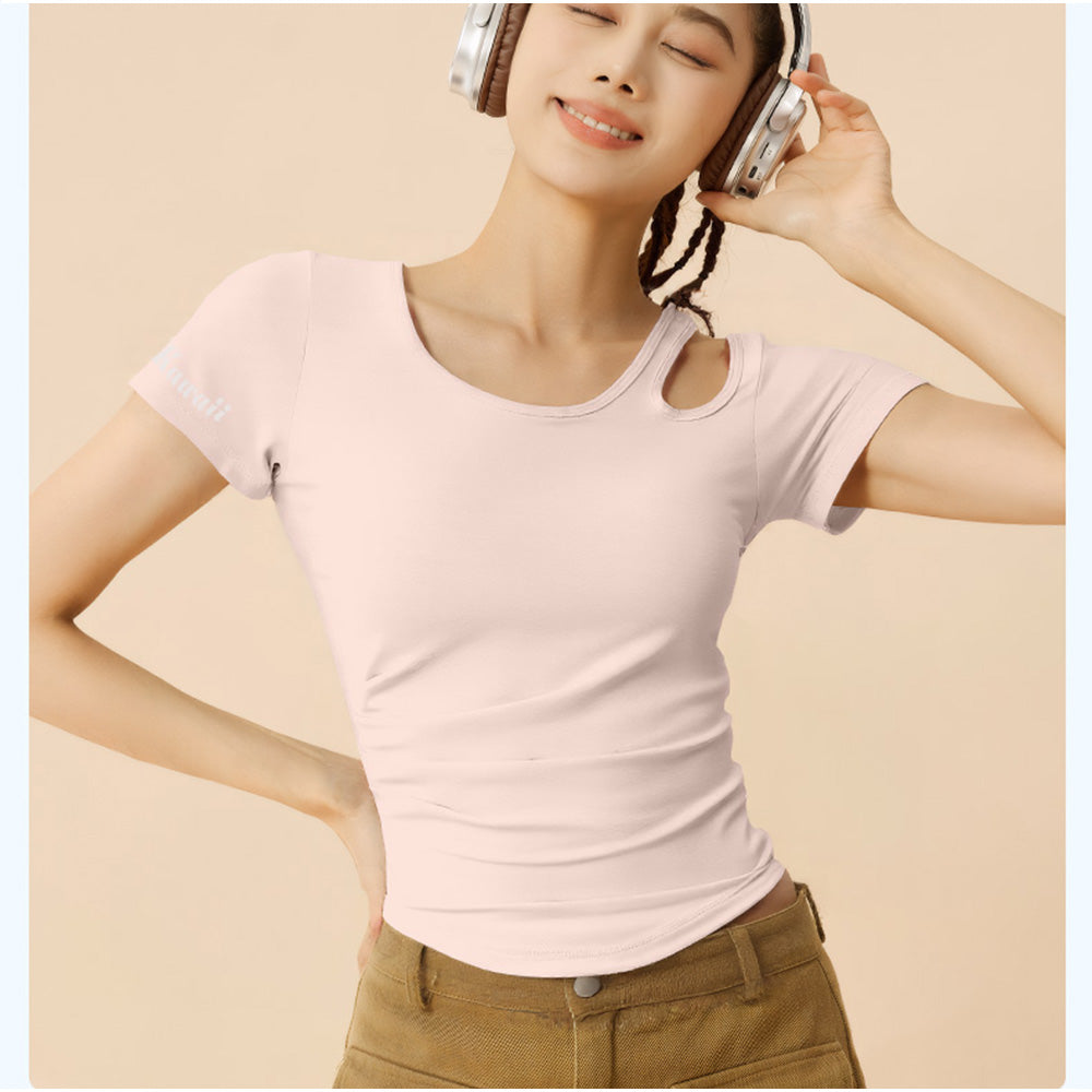 アンドカワイイ And Kawaii Tシャツ 楽ちん 美シルエット カットアウトデザイン フィット （ピンク） ピンク