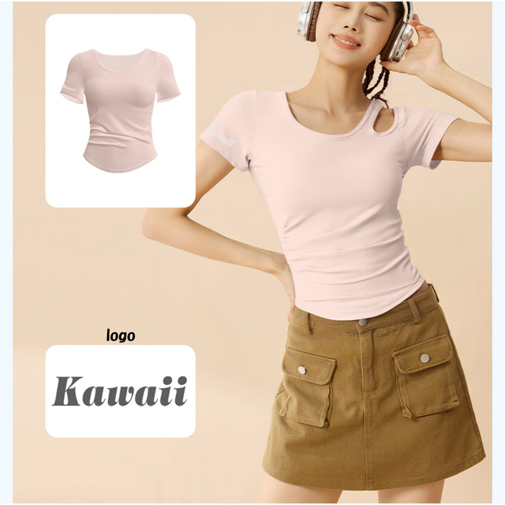 アンドカワイイ And Kawaii Tシャツ 楽ちん 美シルエット カットアウトデザイン フィット （ピンク） ピンク