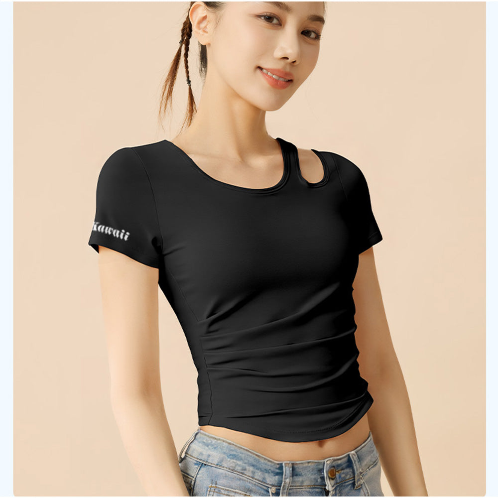 アンドカワイイ And Kawaii Tシャツ 楽ちん 美シルエット カットアウトデザイン フィット （ブラック） ブラック