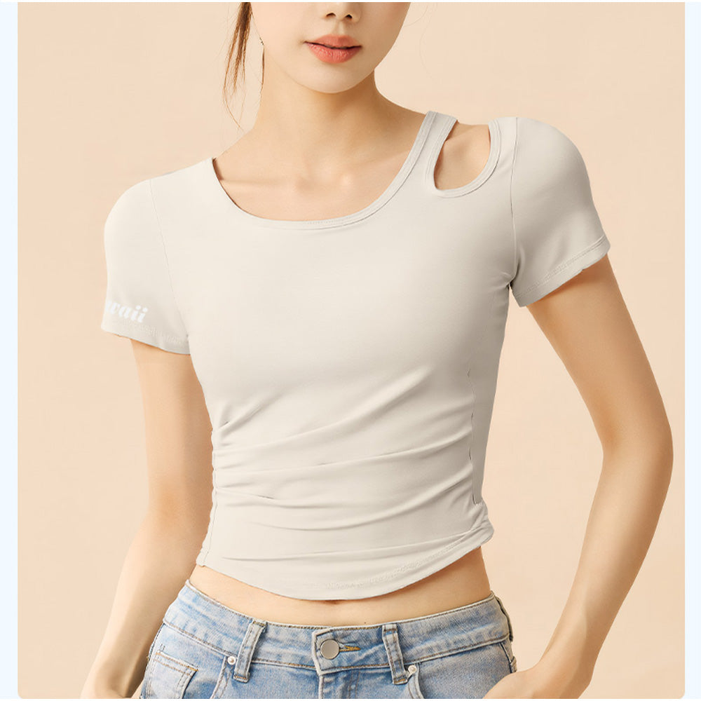 アンドカワイイ And Kawaii Tシャツ 楽ちん 美シルエット カットアウトデザイン フィット （アイボリー） アイボリー
