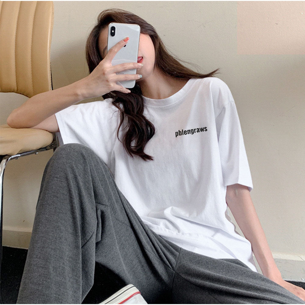 Andkawai和Kawaii T-襯衫棉棉套夏季鬆散的徽標印花頂