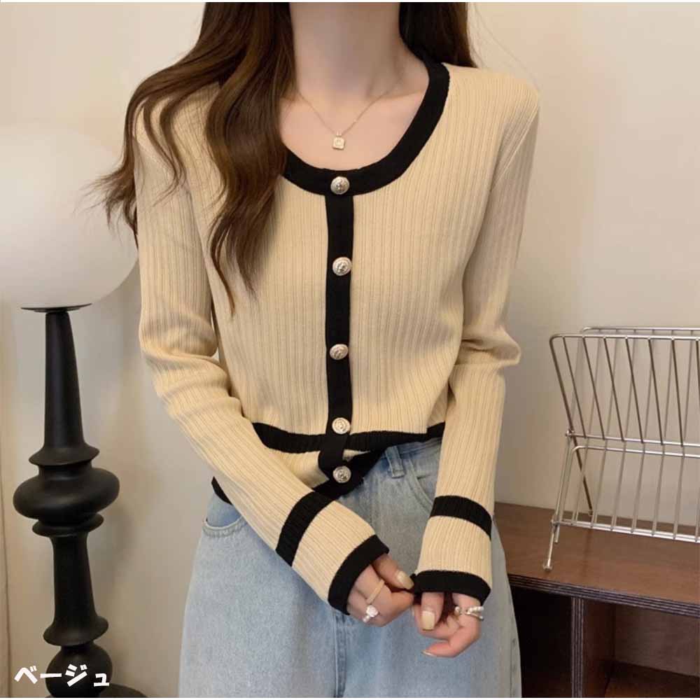 And Kawaii Cardigan, Long Sleeve, V-neck, Short Length, Color Scheme, Pearl Buttons, Korean Fashion