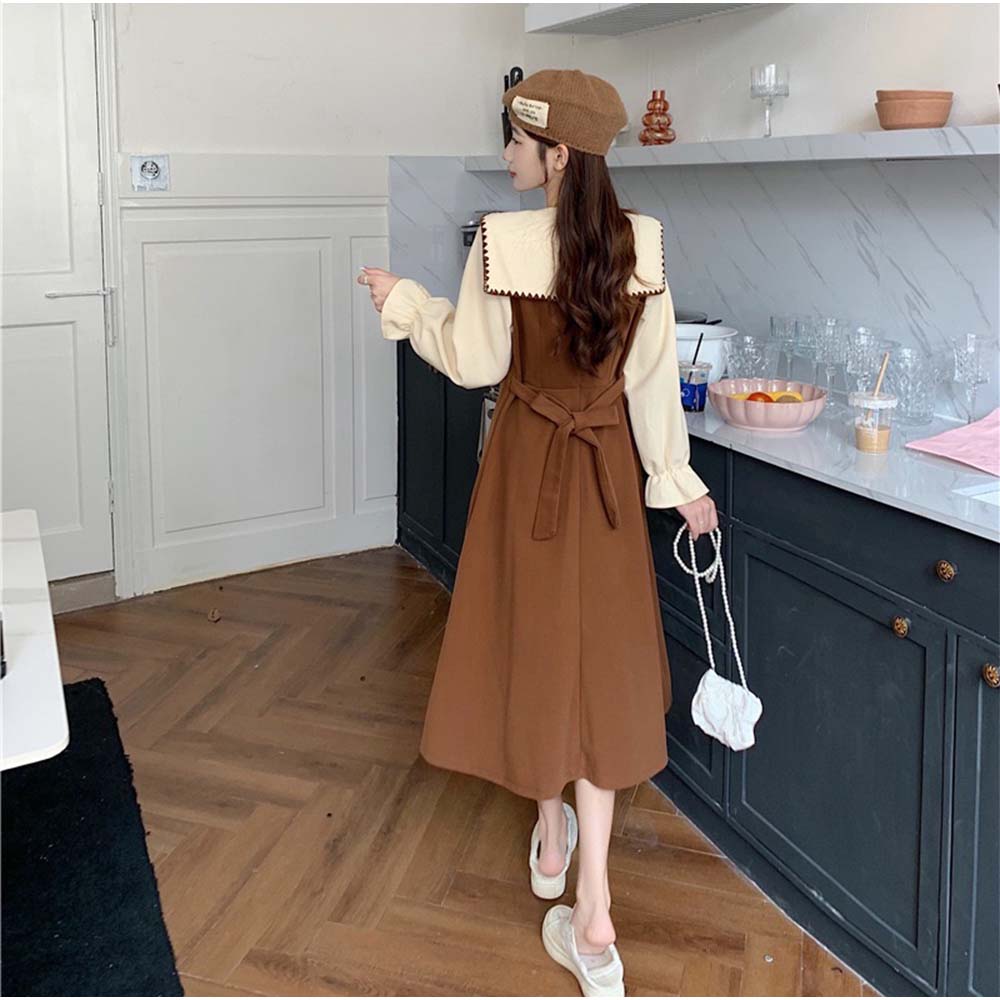 And Kawaii One-piece dress, long sleeves, retro style, mid-calf length, below the knee, long sleeves, cute for adults, women, Korean fashion And Kawaii One-piece dress, long sleeves, retro style, mid-calf length, below the knee, long sleeves, cute for adults, women, Korean fashion