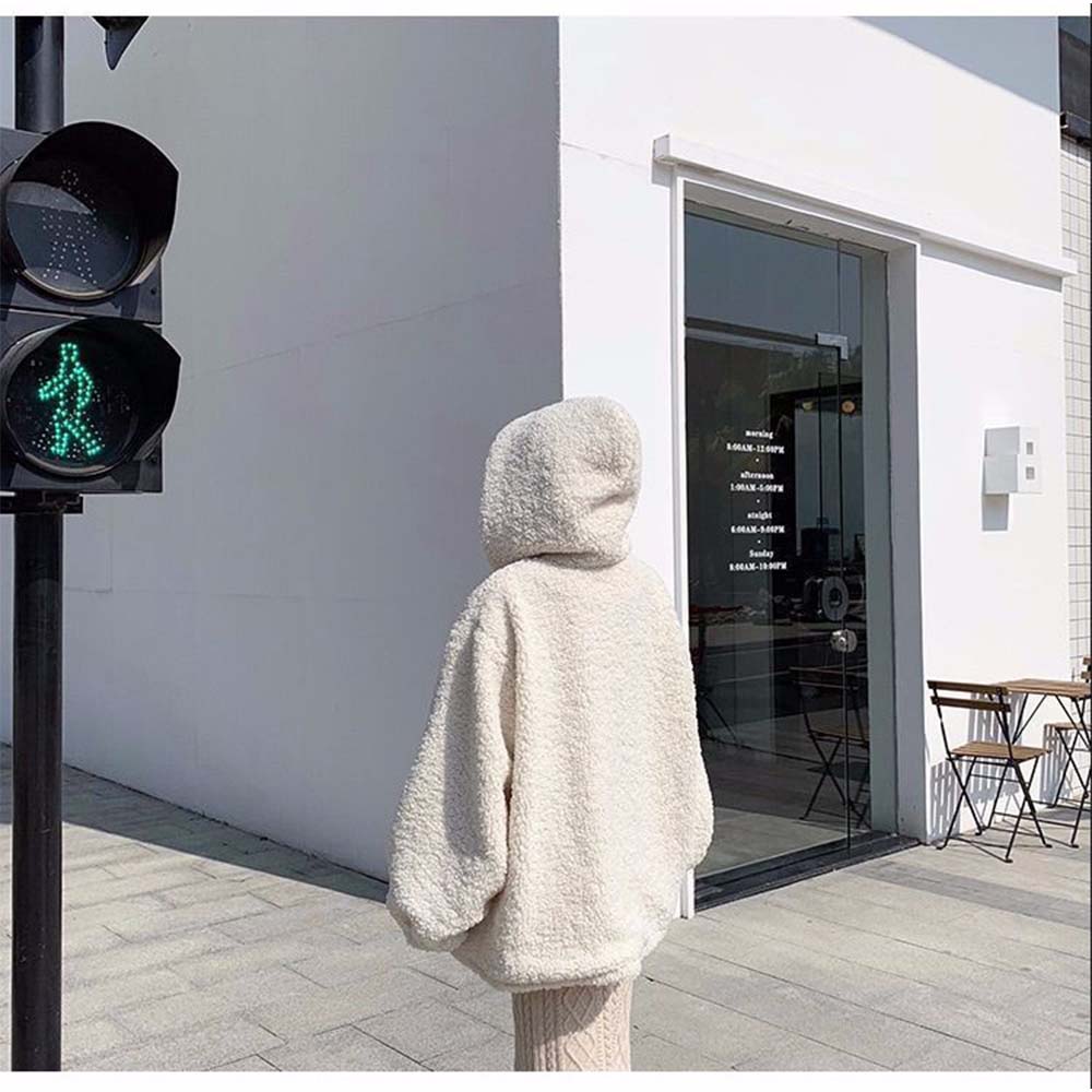 アンドカワイイ And Kawaii 裏起毛パーカー ボア長袖パーカー 韓国風シンプル フード付き ゆったりトップス