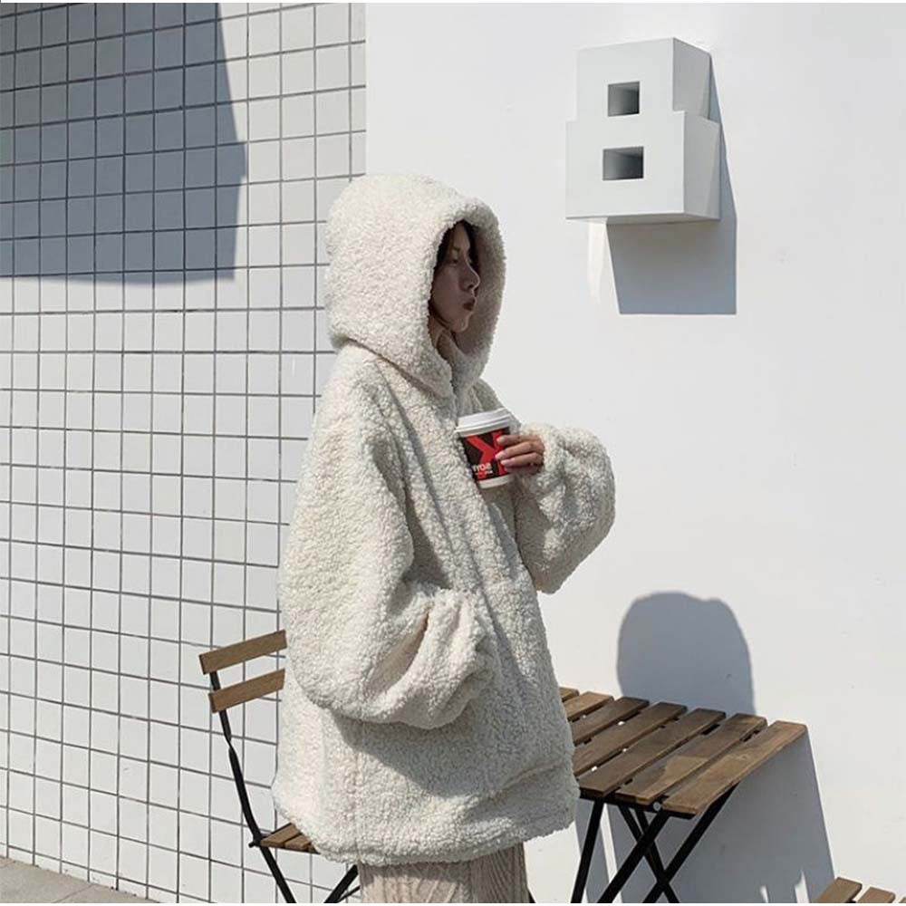 アンドカワイイ And Kawaii 裏起毛パーカー ボア長袖パーカー 韓国風シンプル フード付き ゆったりトップス