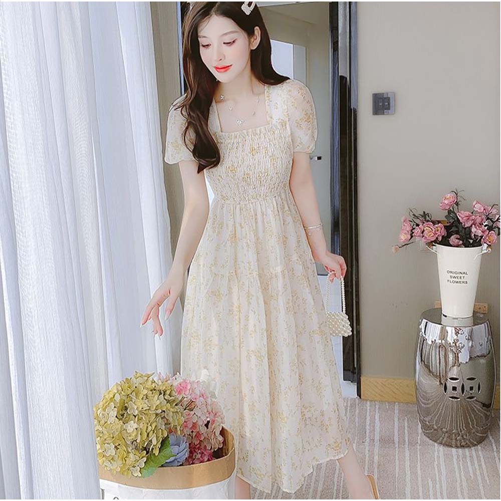 And Kawaii Dress Long Skirt Knee-Length Neat Casual Floral Korean Style