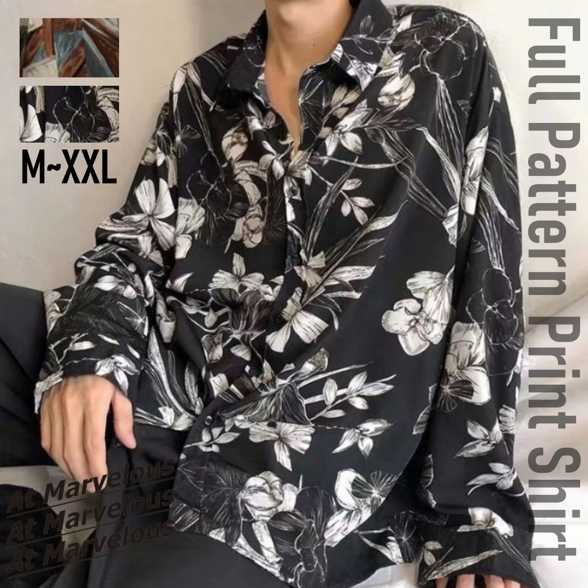 At Marvelous Shirts, Geometric Patterns, Floral Patterns, Flashy, Men's, Cool, Stylish, Long Sleeves, Graphic, All-Over Pattern, All-Over Print, Patterned Shirts, Clean, Art, Korean Fashion