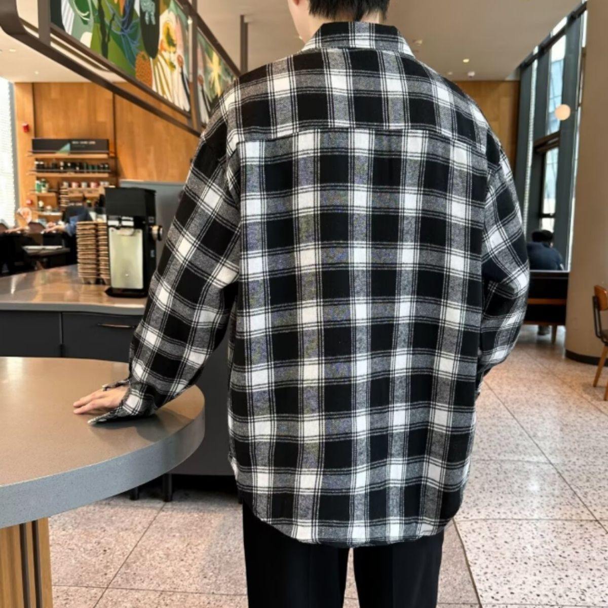 アットマーベラス At Marvelous シャツ 羽織り シャツアウター チェック ユニセックス 柄 秋冬 メンズ 韓国ファッション チェックシャツ オーバーサイズ ストリート 大きいサイズ （グリーン） グリーン
