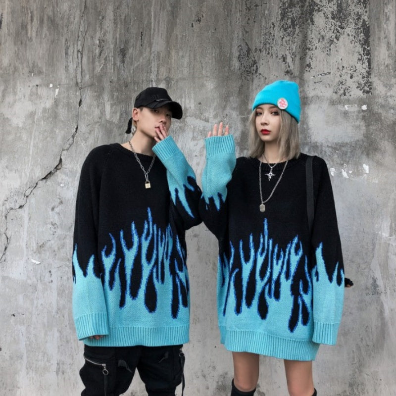 At Marvelous Fire Flame Knit Tops Sweater Jacquard Men's Women's Unisex Flashy Cool Street Jacquard
