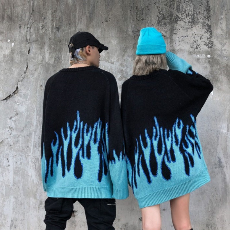 At Marvelous Fire Flame Knit Tops Sweater Jacquard Men's Women's Unisex Flashy Cool Street Jacquard