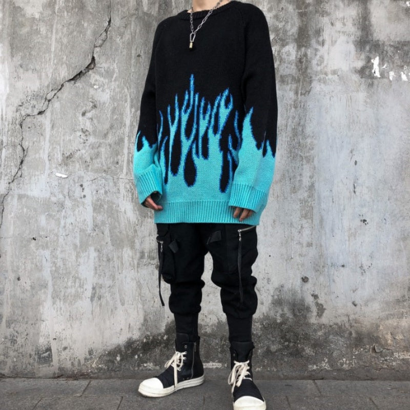At Marvelous Fire Flame Knit Tops Sweater Jacquard Men's Women's Unisex Flashy Cool Street Jacquard