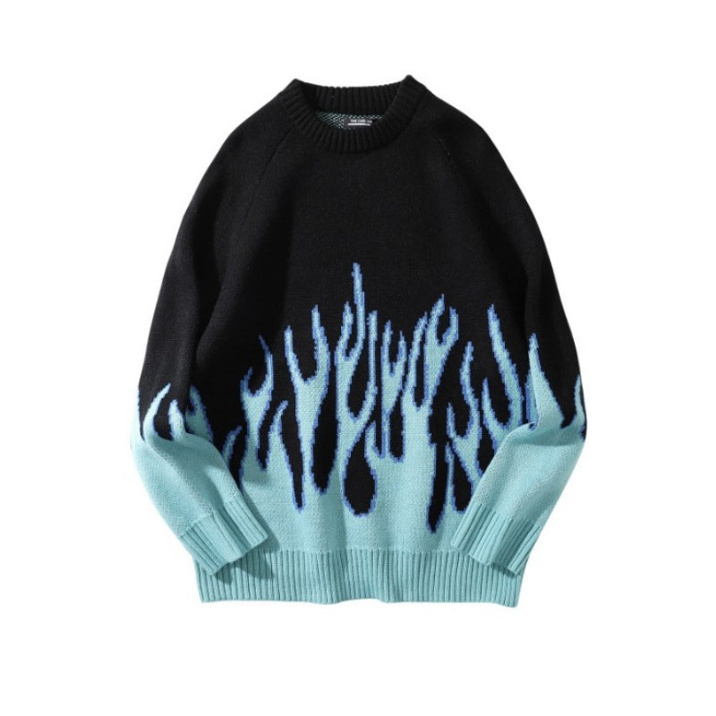 At Marvelous Fire Flame Knit Tops Sweater Jacquard Men's Women's Unisex Flashy Cool Street Jacquard