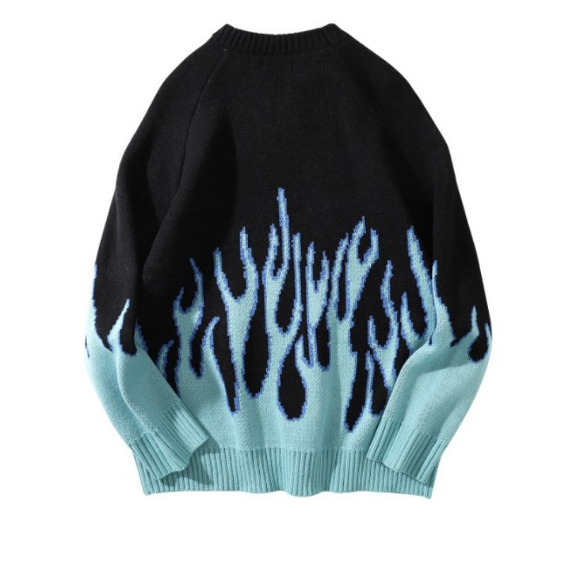 At Marvelous Fire Flame Knit Tops Sweater Jacquard Men's Women's Unisex Flashy Cool Street Jacquard