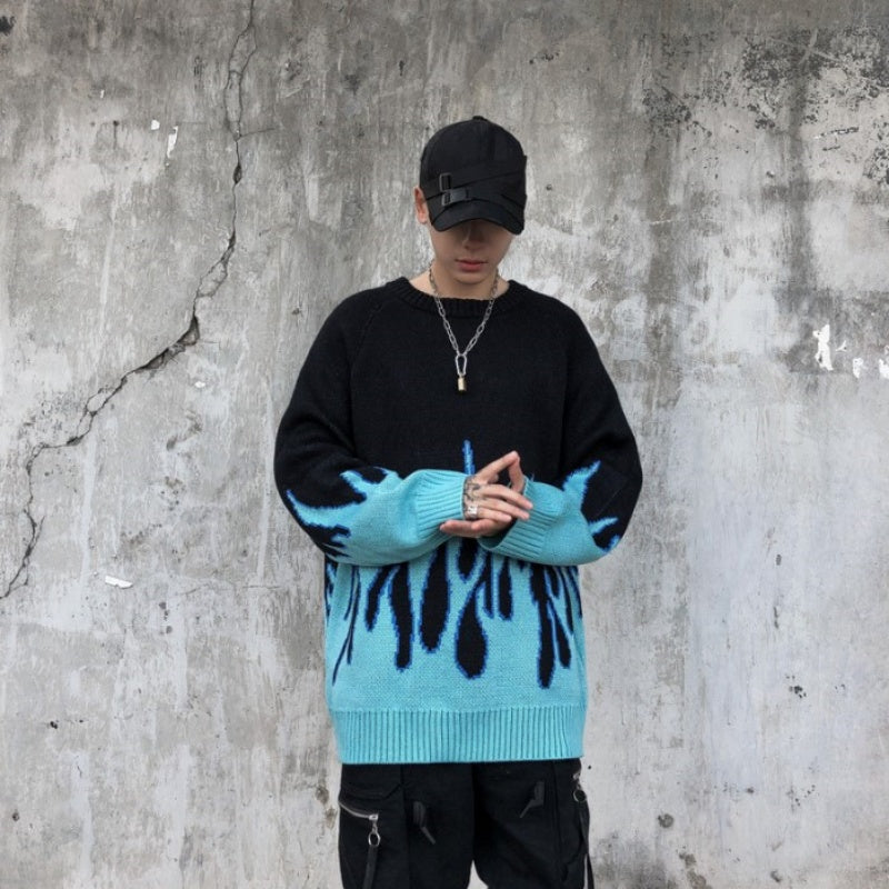 At Marvelous Fire Flame Knit Tops Sweater Jacquard Men's Women's Unisex Flashy Cool Street Jacquard