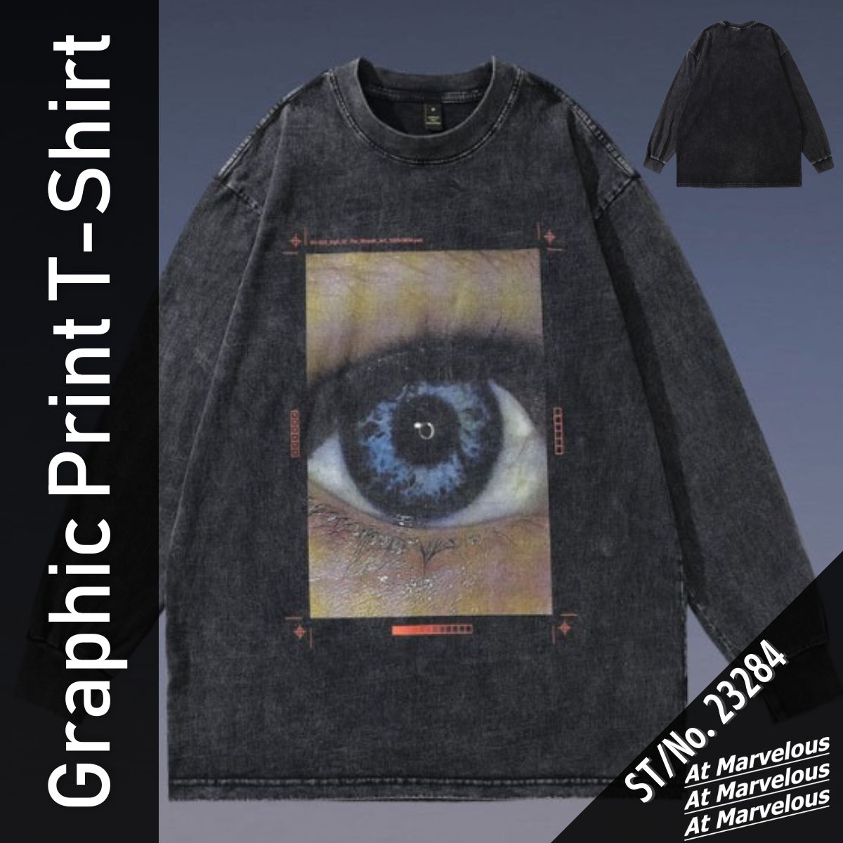 At Marvelous T-shirt, long sleeves, unisex, men's, unisex, punk rock, dance, hip hop, street, punkish, unevenly dyed, washed, dyed