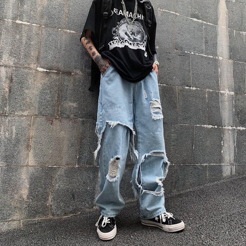 At Marvelous At Marvelous Distressed fake layered denim long pants Men's jeans G-pants Distressed jeans Street fashion Street style