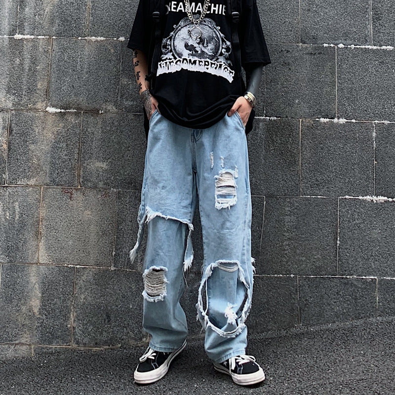 At Marvelous At Marvelous Distressed fake layered denim long pants Men's jeans G-pants Distressed jeans Street fashion Street style