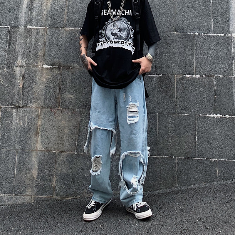 At Marvelous At Marvelous Distressed fake layered denim long pants Men's jeans G-pants Distressed jeans Street fashion Street style