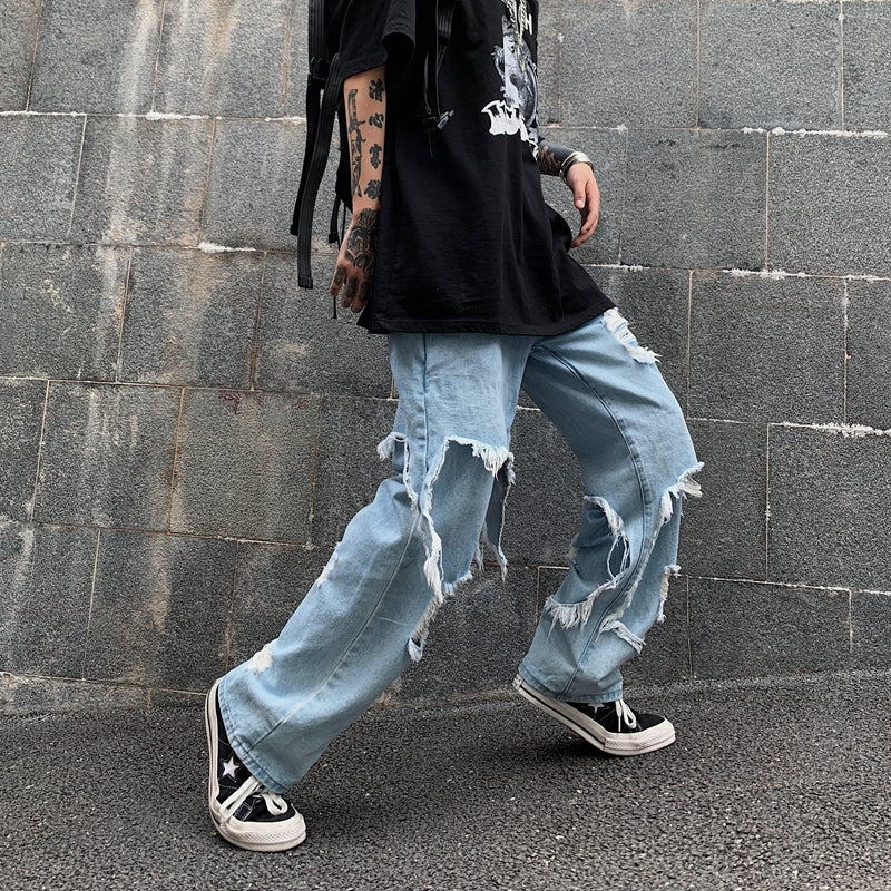 At Marvelous At Marvelous Distressed fake layered denim long pants Men's jeans G-pants Distressed jeans Street fashion Street style