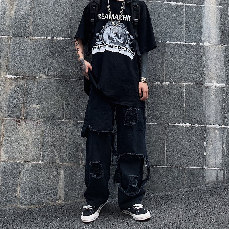At Marvelous At Marvelous Distressed fake layered denim long pants Men's jeans G-pants Distressed jeans Street fashion Street style
