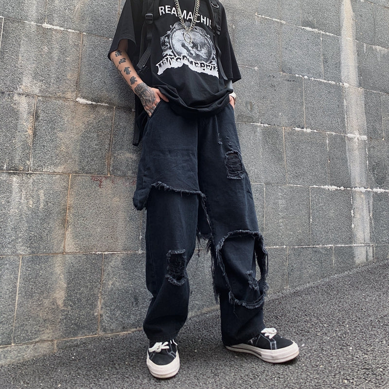 At Marvelous At Marvelous Distressed fake layered denim long pants Men's jeans G-pants Distressed jeans Street fashion Street style