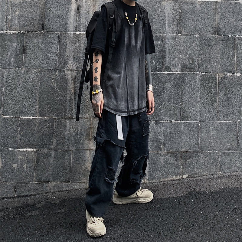 At Marvelous At Marvelous Distressed fake layered denim long pants Men's jeans G-pants Distressed jeans Street fashion Street style