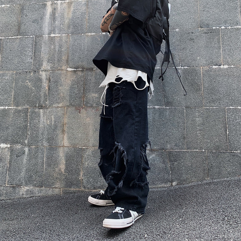 At Marvelous At Marvelous Distressed fake layered denim long pants Men's jeans G-pants Distressed jeans Street fashion Street style