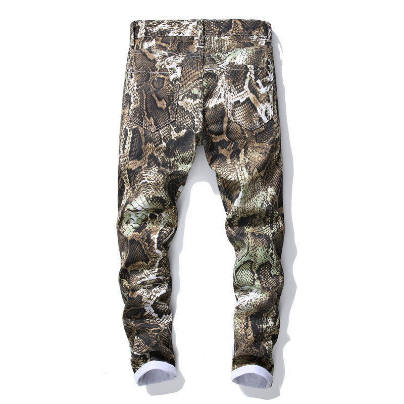 At Marvelous Python Print Long Pants, Men's Pants, Trousers, Bottoms, Rock, Punk, Street, Chino Pants, Straight Bottoms, Long Pants