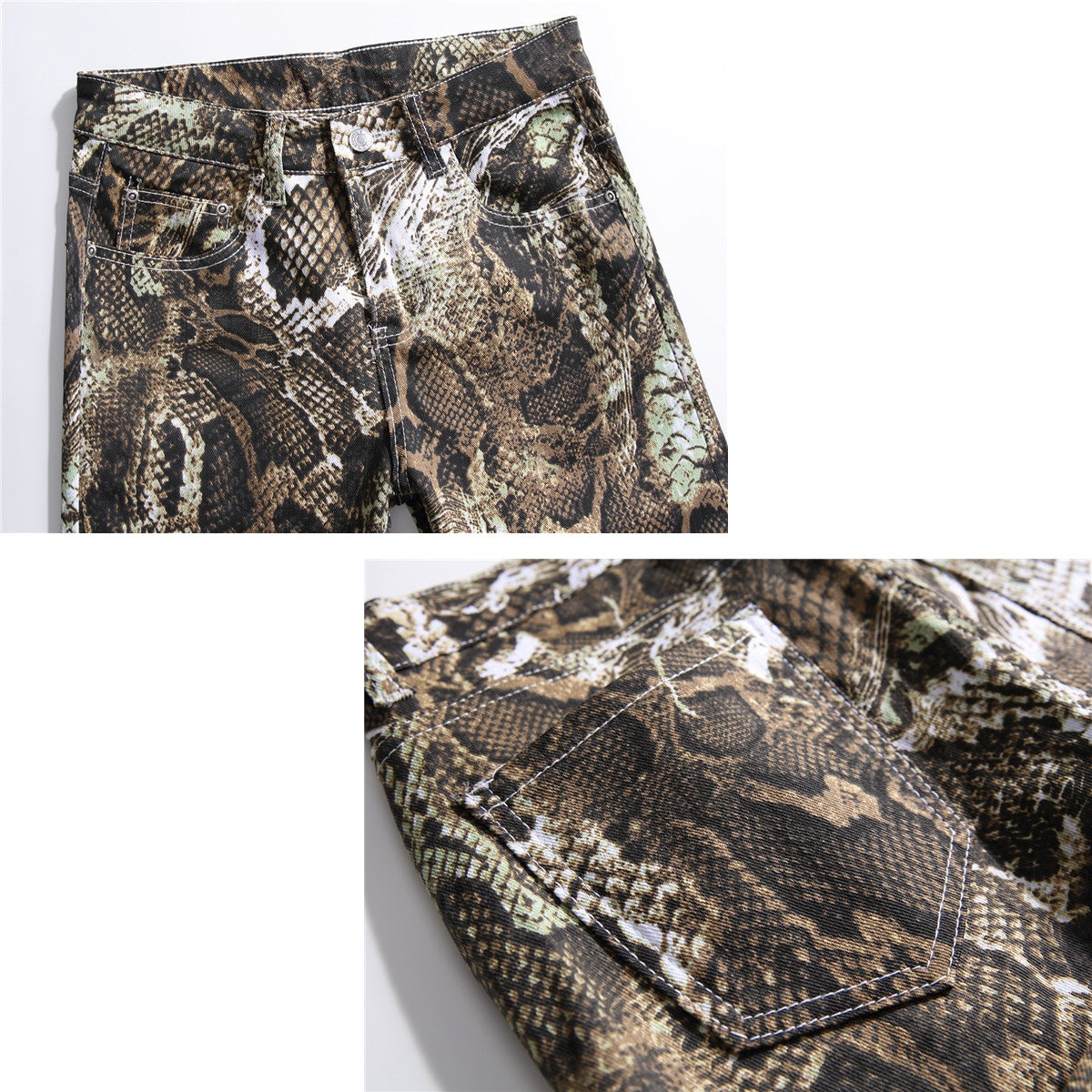 At Marvelous Python Print Long Pants, Men's Pants, Trousers, Bottoms, Rock, Punk, Street, Chino Pants, Straight Bottoms, Long Pants