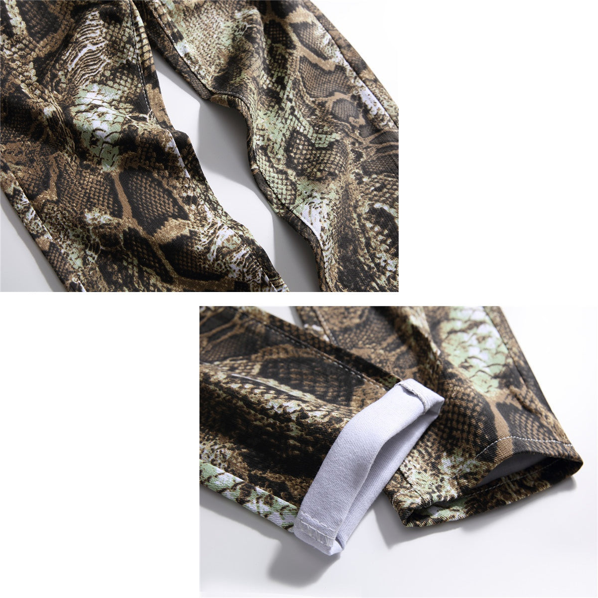 At Marvelous Python Print Long Pants, Men's Pants, Trousers, Bottoms, Rock, Punk, Street, Chino Pants, Straight Bottoms, Long Pants