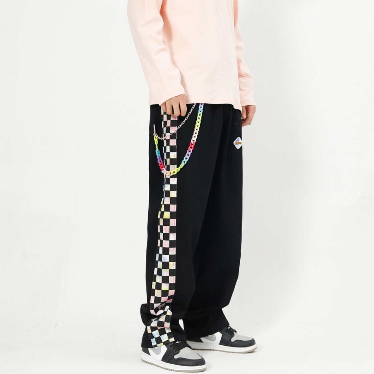 At Marvelous Checkered Line Long Pants for Men, Checkered Flag, Street Style, Elastic Waist, Street Fashion, Chef Pants, Trousers, Long Pants