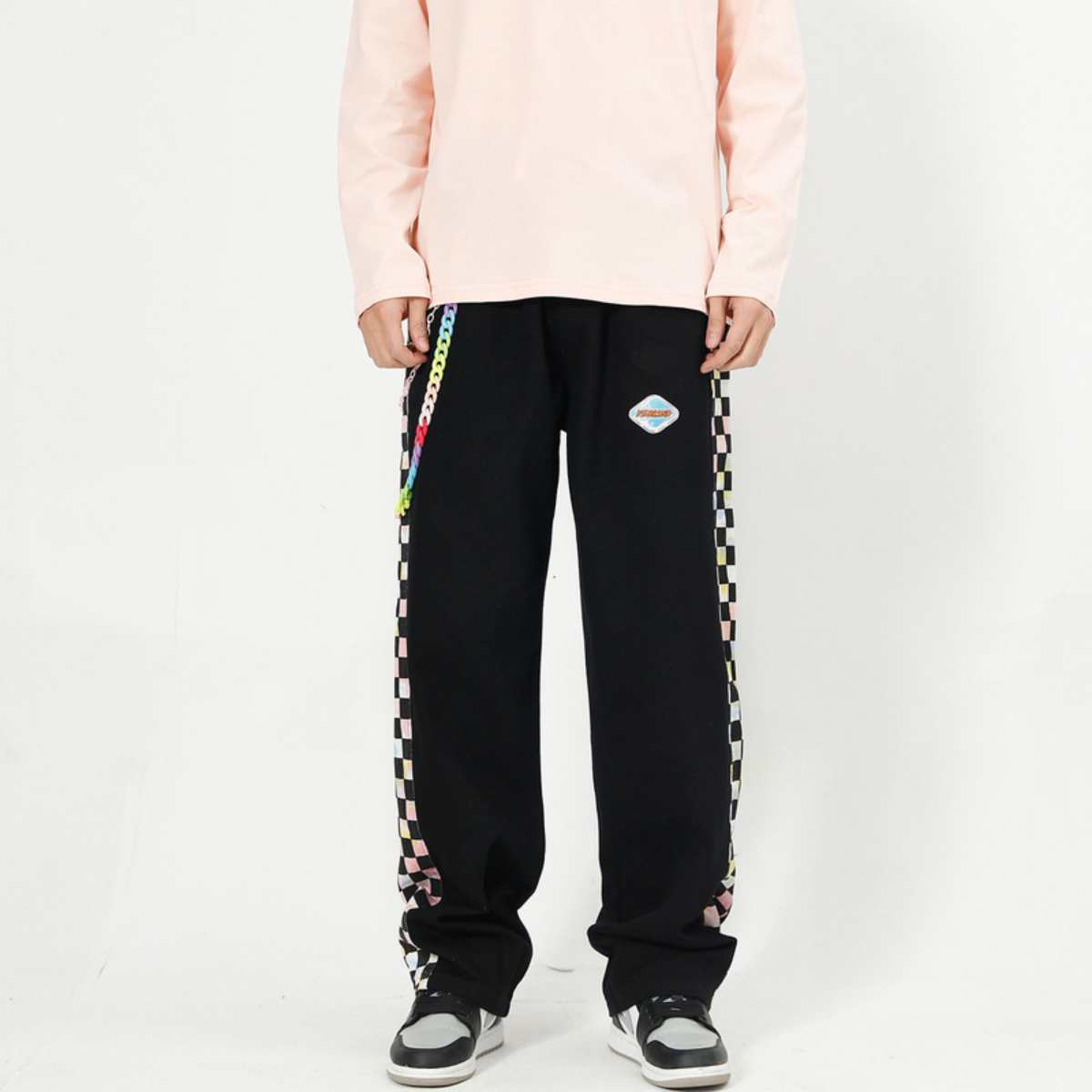 At Marvelous Checkered Line Long Pants for Men, Checkered Flag, Street Style, Elastic Waist, Street Fashion, Chef Pants, Trousers, Long Pants
