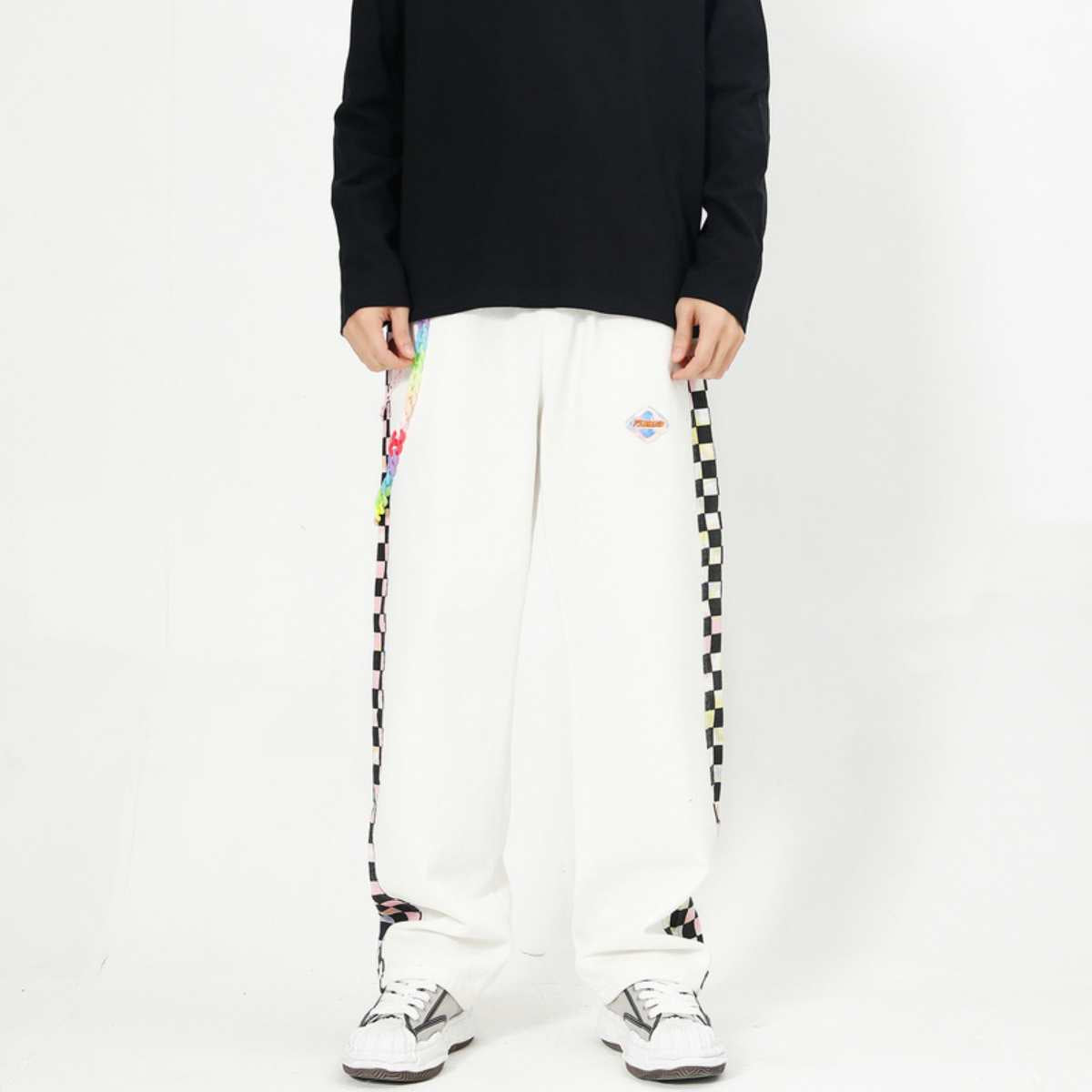 At Marvelous Checkered Line Long Pants for Men, Checkered Flag, Street Style, Elastic Waist, Street Fashion, Chef Pants, Trousers, Long Pants