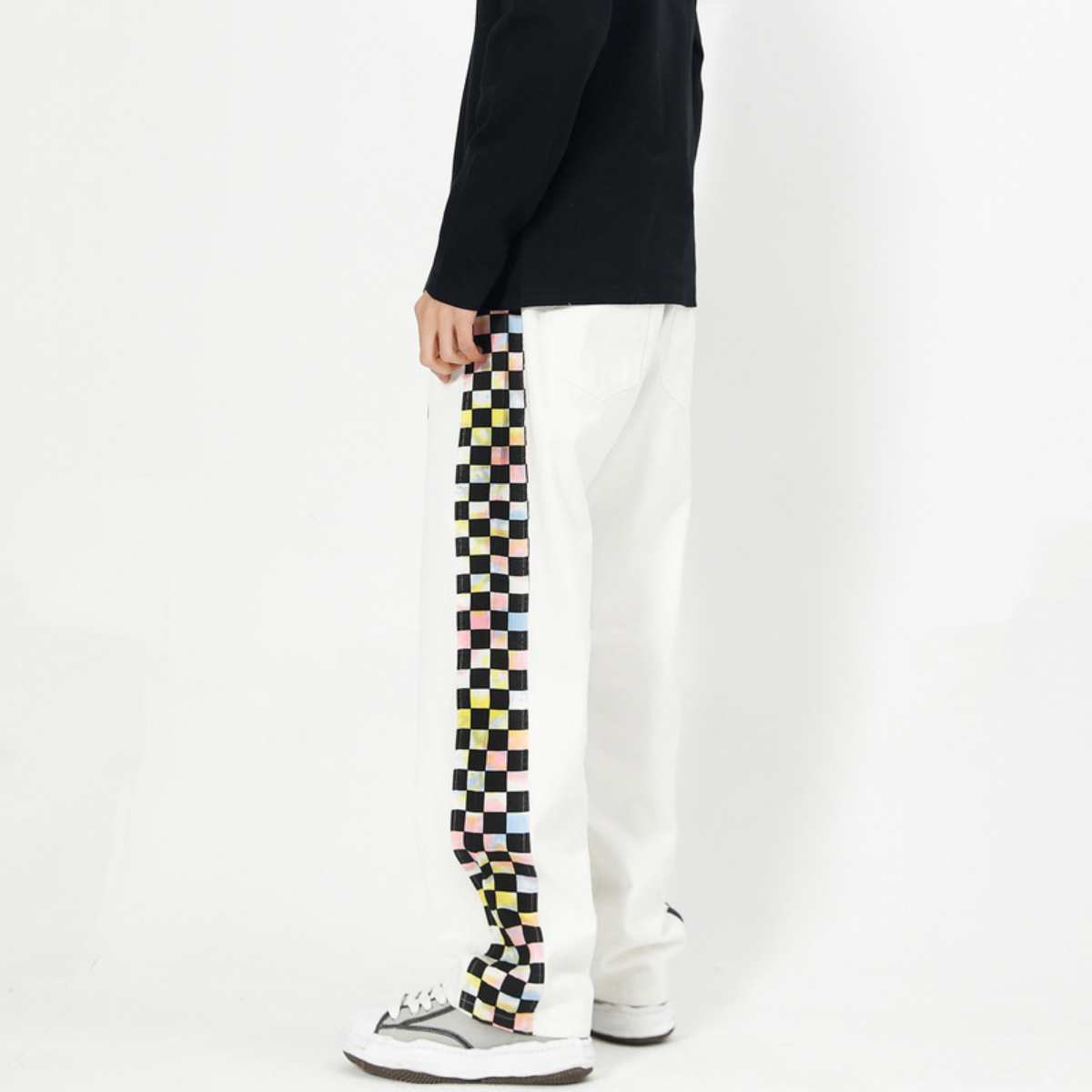 At Marvelous Checkered Line Long Pants for Men, Checkered Flag, Street Style, Elastic Waist, Street Fashion, Chef Pants, Trousers, Long Pants