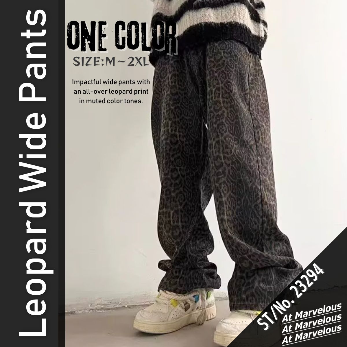 At Marvelous Long Pants Trousers Baggy Pants Waist Worn Leopard Men's Korean Fashion Ora Ora Dance Hip Hop Impact Flashy Shiny