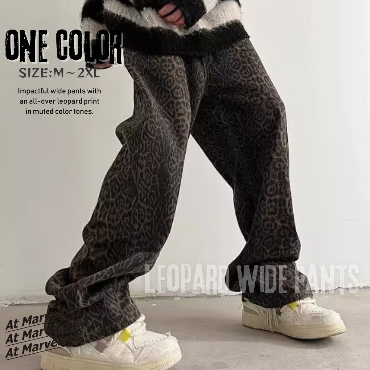 At Marvelous Long Pants Trousers Baggy Pants Waist Worn Leopard Men's Korean Fashion Ora Ora Dance Hip Hop Impact Flashy Shiny