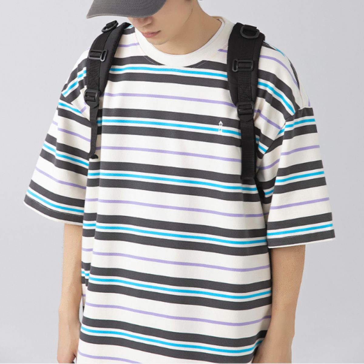 アットマーベラス At Marvelous Tシャツ 半袖 ボーダー ビッグシルエット メンズ ユニセックス 夏 韓国ファッション ストリート レトロ カジュアル カットソー オーバーサイズ （ブラウン） ブラウン