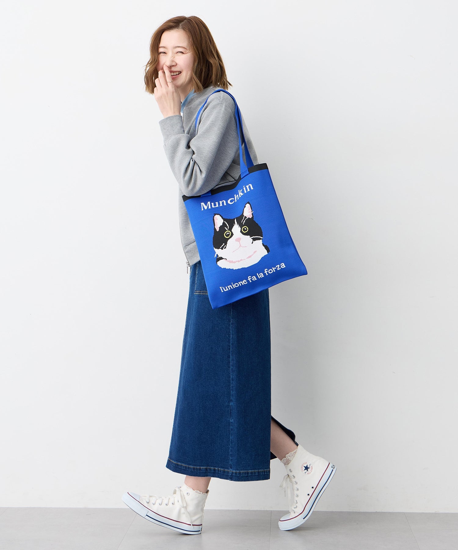 エーシーデザインバイアルファキュービック A/C DESIGN BY ALPHA CUBIC 猫ニットトートバック （ブルー） ブルー