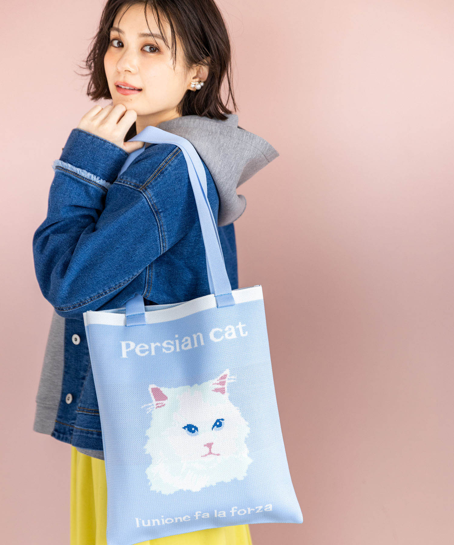 エーシーデザインバイアルファキュービック A/C DESIGN BY ALPHA CUBIC 猫ニットトートバック （ブルー） ブルー