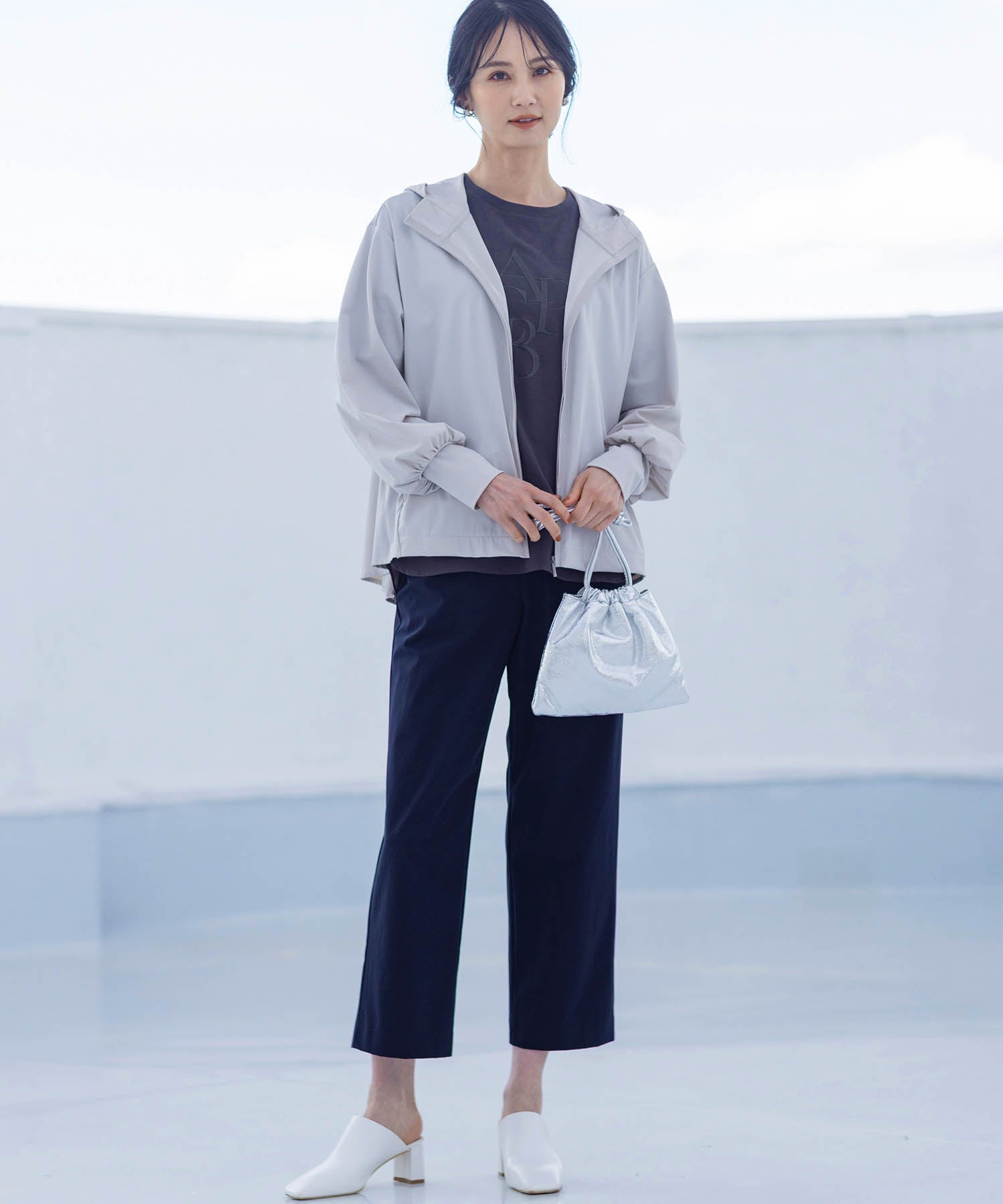 エーシーデザインバイアルファキュービック A/C DESIGN BY ALPHA CUBIC 【美モーション】ストレッチナイロンラッシュストレートパンツ【接触冷感・UVカット・撥水・ウエストゴム】 （ネイビー） ネイビー