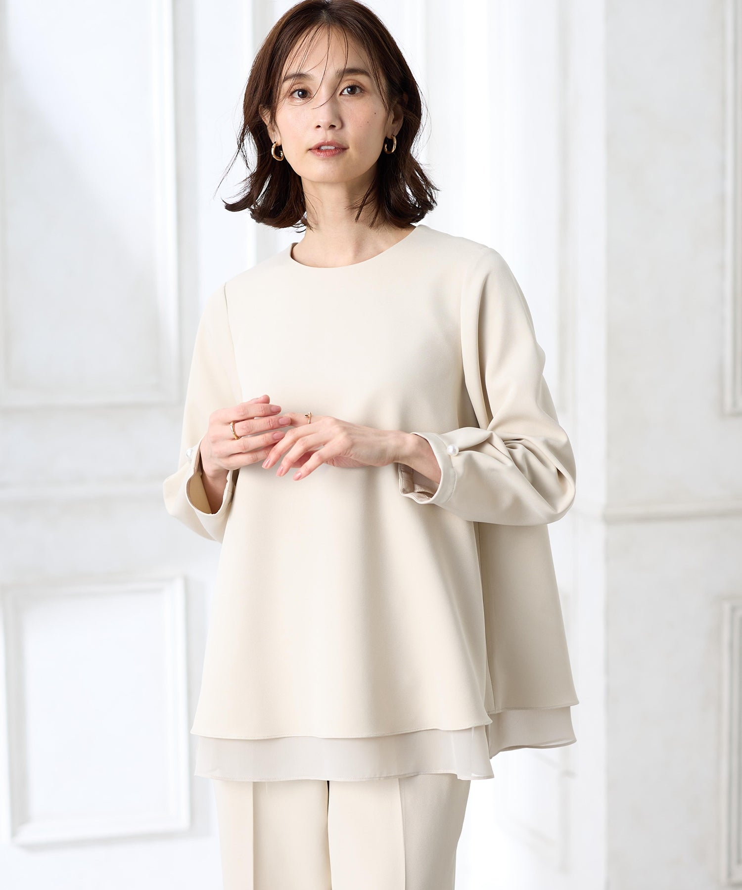 エーシーデザインバイアルファキュービック A/C DESIGN BY ALPHA CUBIC シフォンレイヤードブラウス【セットアップ対応】 （ネイビー） ネイビー