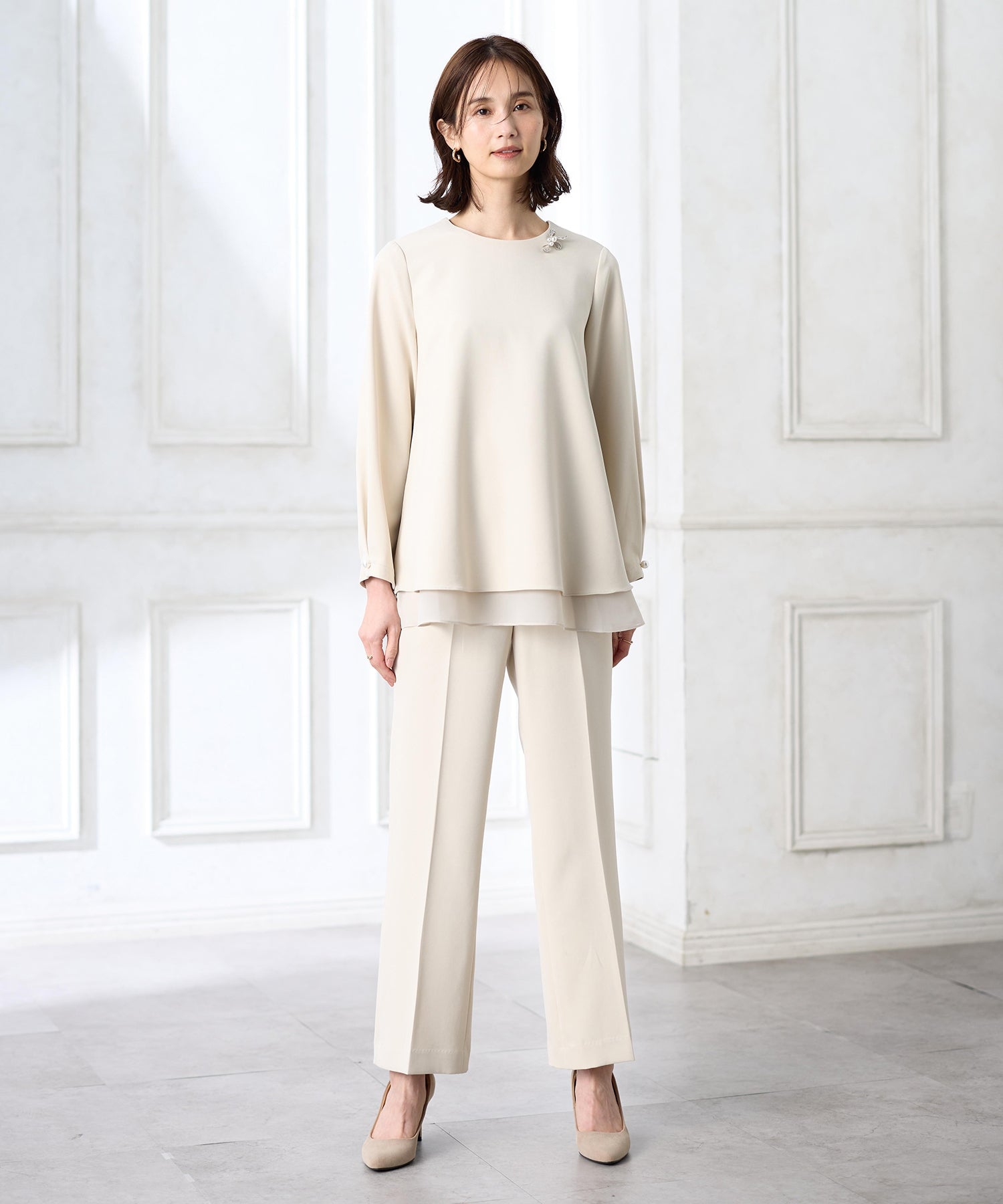 エーシーデザインバイアルファキュービック A/C DESIGN BY ALPHA CUBIC シフォンレイヤードブラウス【セットアップ対応】 （ネイビー） ネイビー