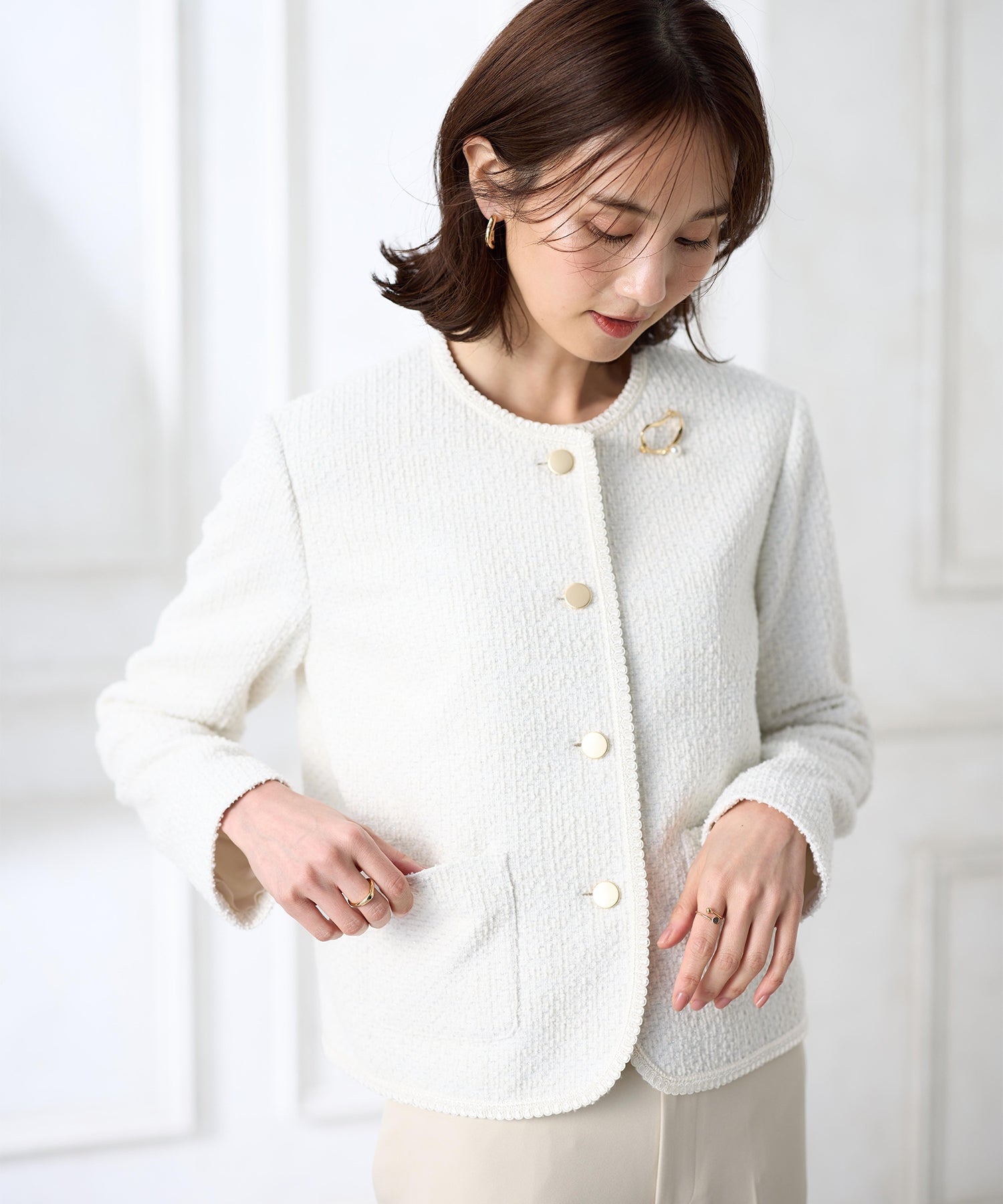 エーシーデザインバイアルファキュービック A/C DESIGN BY ALPHA CUBIC ツイードジャケット （オフホワイト） オフホワイト