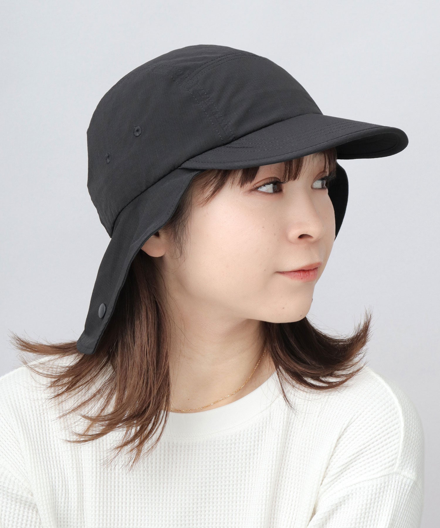 エーエムエスセレクト A.M.S.select 折り畳みサンシェード付き ストレッチ ミニリップ ナイロン ジェットキャップ （ブラック） ブラック
