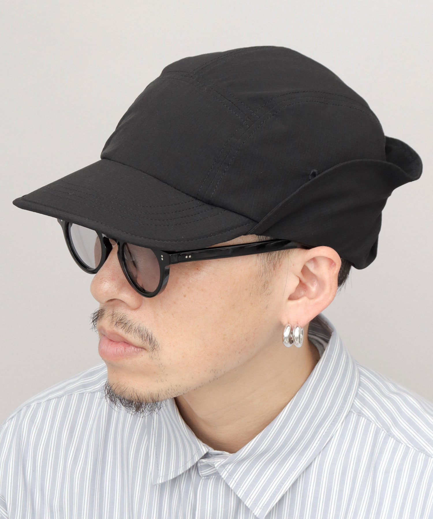 エーエムエスセレクト A.M.S.select 折り畳みサンシェード付き ストレッチ ミニリップ ナイロン ジェットキャップ （ブラック） ブラック