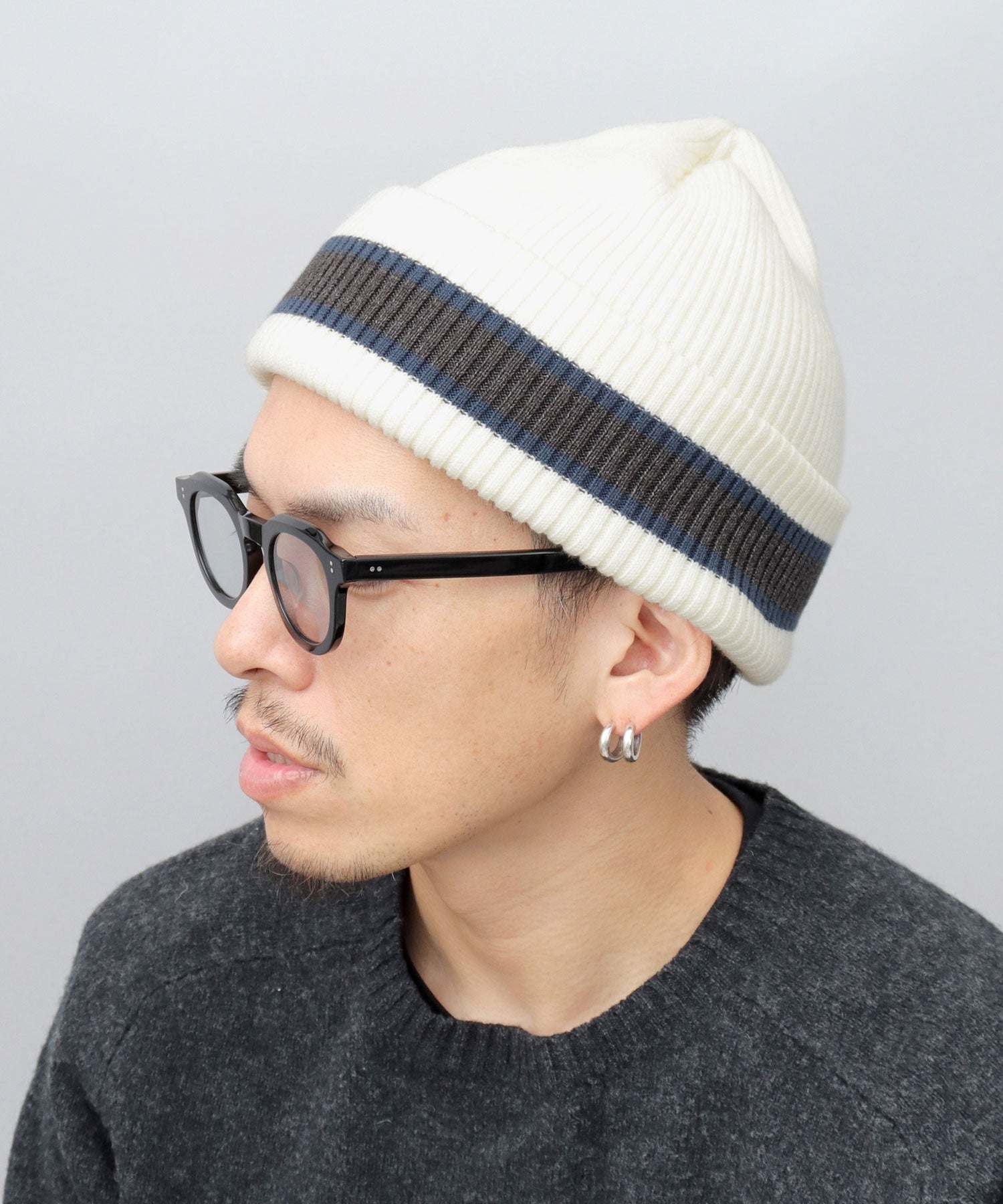 エーエムエスセレクト A.M.S.select カレッジカラー ライン ニット帽 ニットキャップ ニットワッチ 帽子 秋 冬