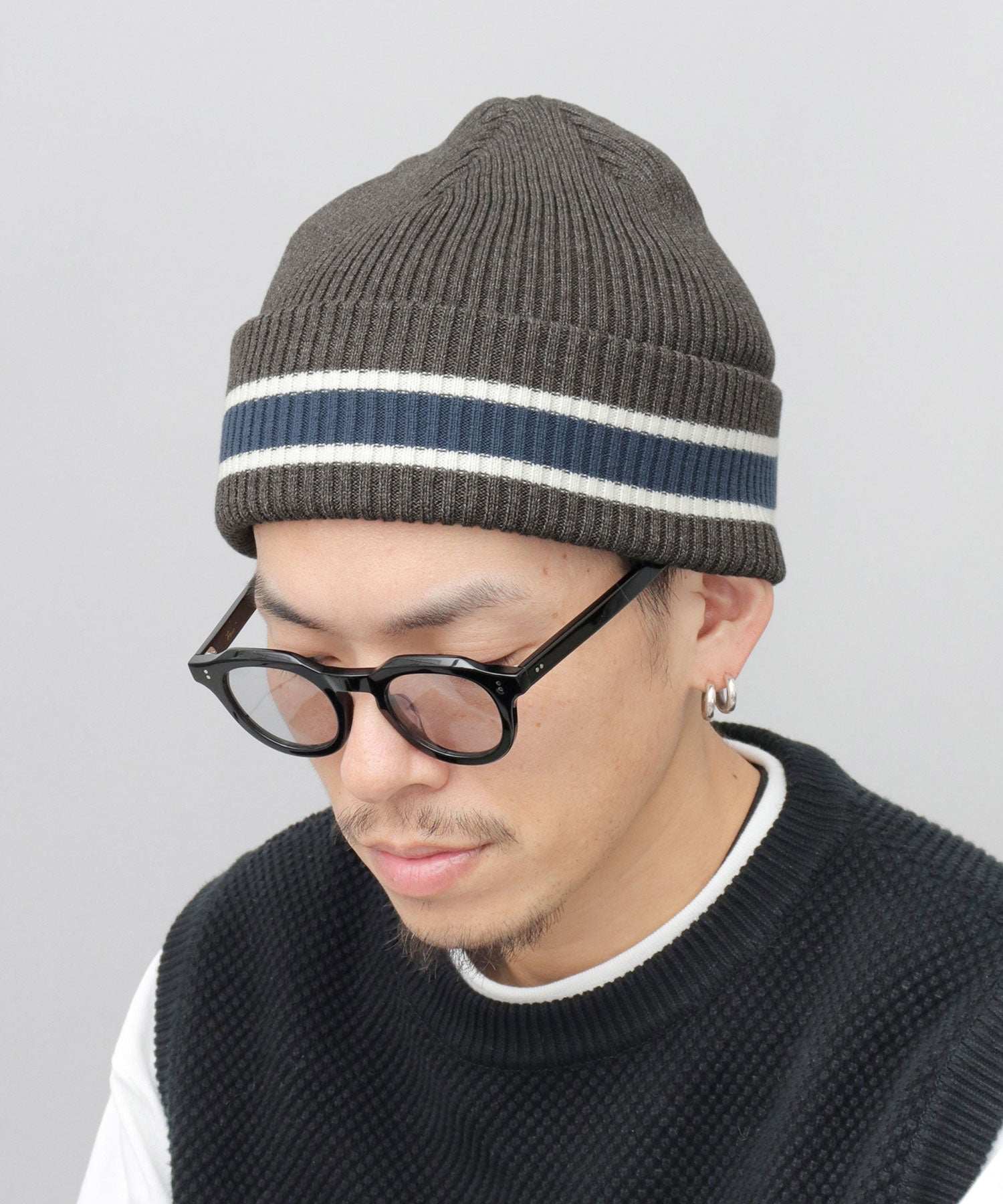 エーエムエスセレクト A.M.S.select カレッジカラー ライン ニット帽 ニットキャップ ニットワッチ 帽子 秋 冬