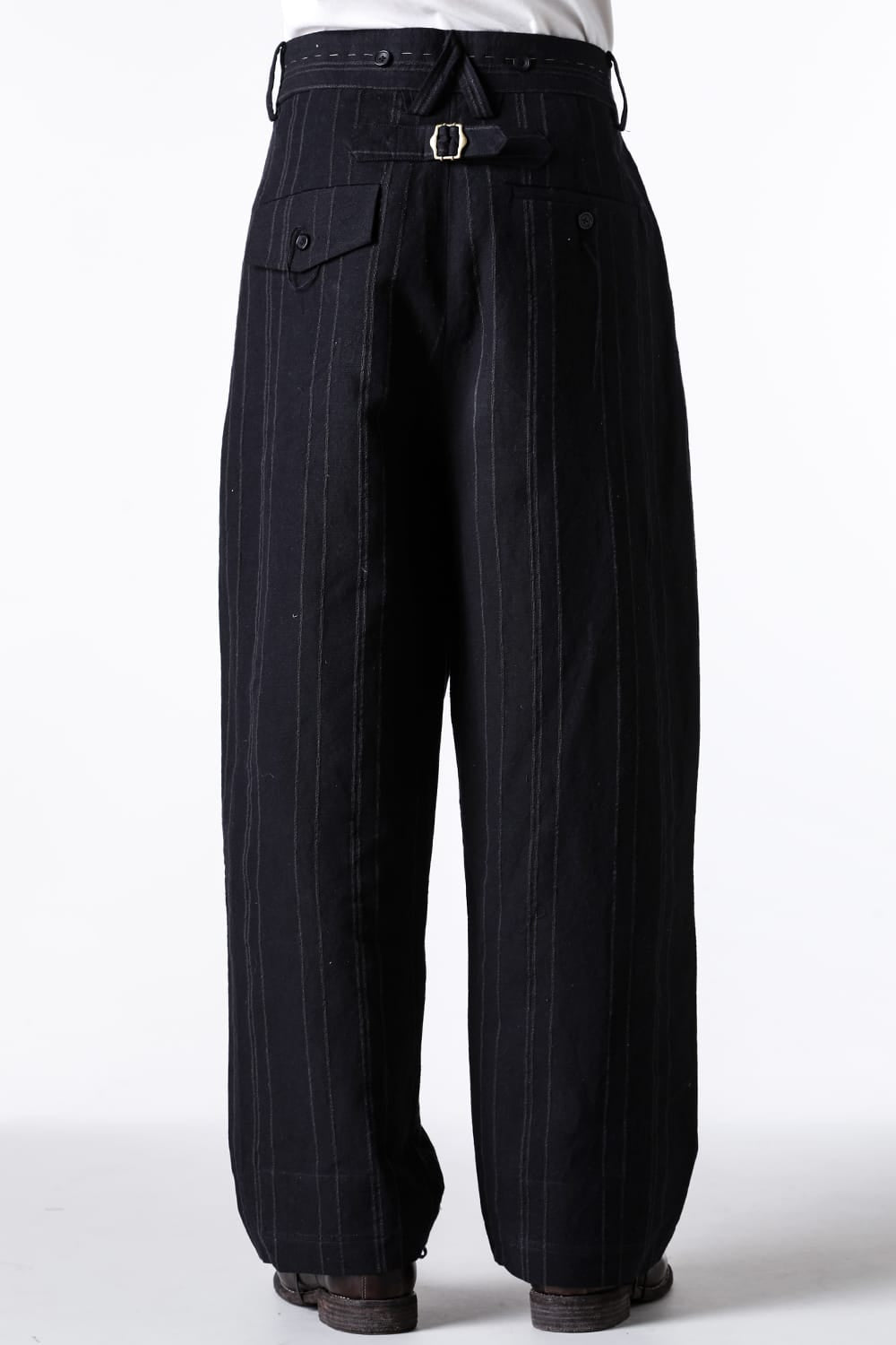 ア テンタティブ アトリエ A TENTATIVE ATELIER Gysin：Hand Stitches Stripes Buckle Pants （Black Stripe） Black Stripe