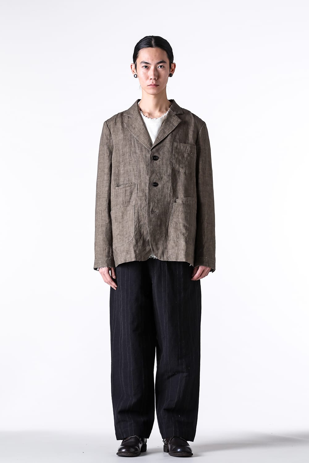 ア テンタティブ アトリエ A TENTATIVE ATELIER Gysin：Hand Stitches Stripes Buckle Pants （Black Stripe） Black Stripe